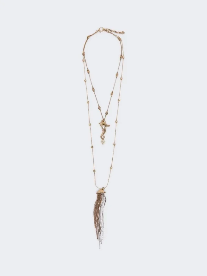 «abissi» metallisk halskjede med rhinestones, gull