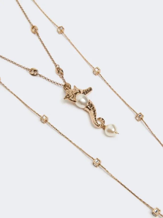 «abissi» metallisk halskjede med rhinestones, gull