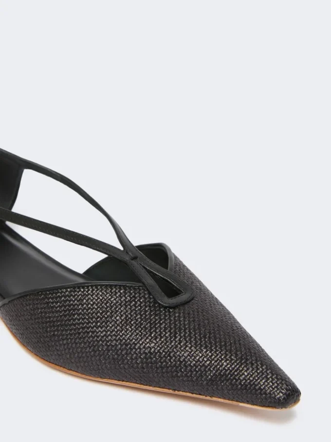 Ballerinasko med kurvflettet utseende i raffia-look, svart