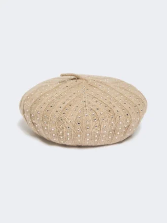 Beret i kashmir med strass, sand