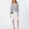 Bermudashorts i bomulls- og lin-canvas, ecru