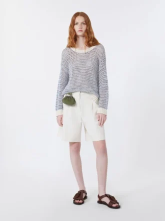 Bermudashorts i bomulls- og lin-canvas, ecru
