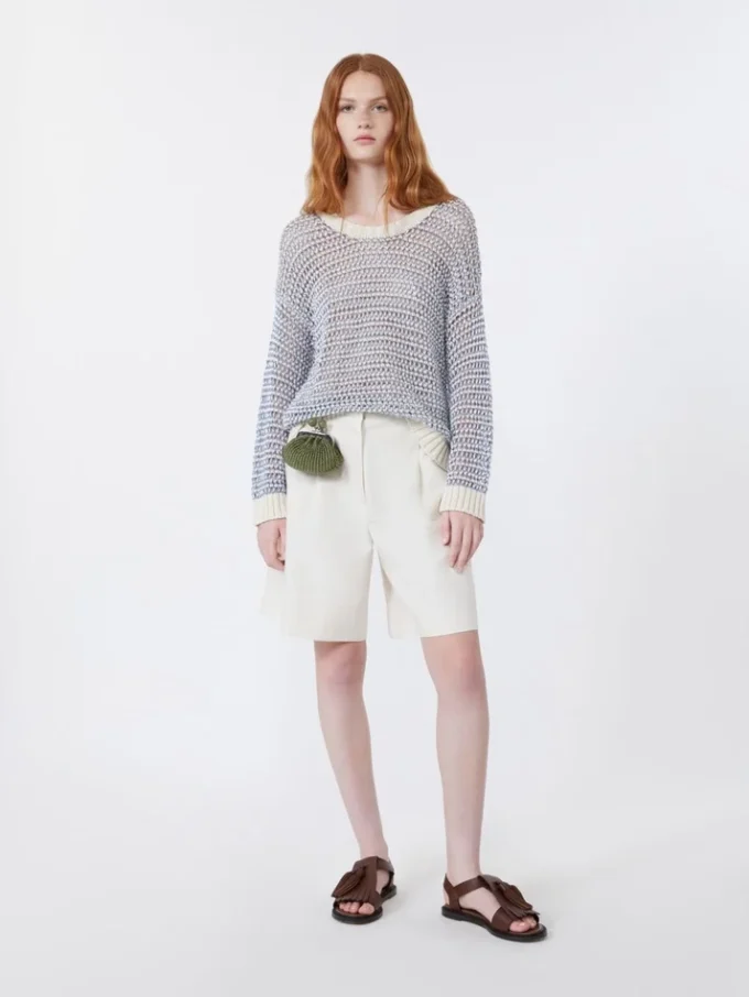 Bermudashorts i bomulls- og lin-canvas, ecru