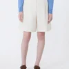 Bermudashorts i bomulls- og lin-canvas, ecru