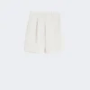 Bermudashorts i bomulls- og lin-canvas, ecru