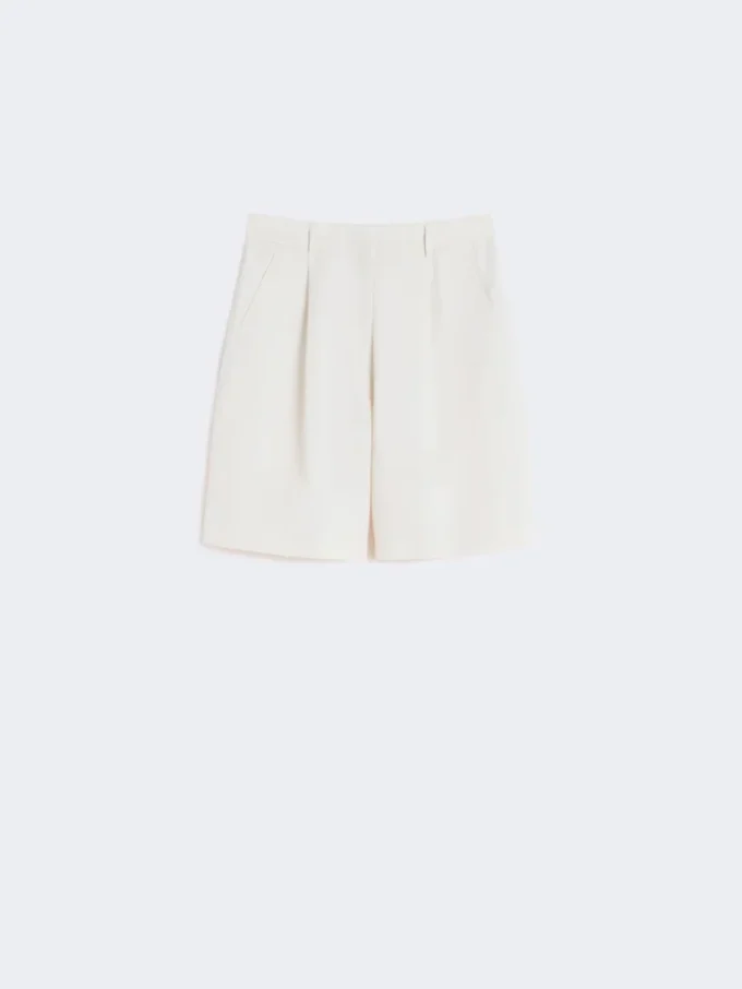Bermudashorts i bomulls- og lin-canvas, ecru