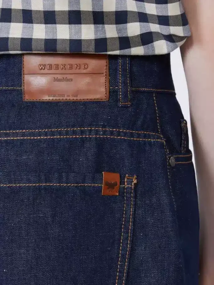 Bermudashorts i denim av bomull og lin, marineblå Bermudashorts i denim av bomull og lin, marineblå