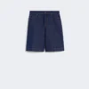 Bermudashorts i denim av bomull og lin, marineblå Bermudashorts i denim av bomull og lin, marineblå