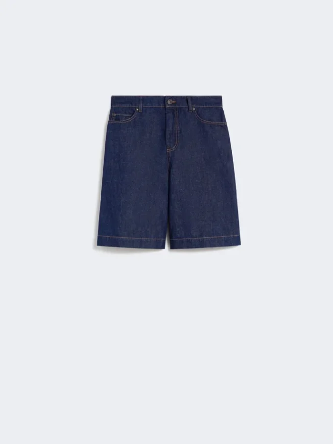 Bermudashorts i denim av bomull og lin, marineblå Bermudashorts i denim av bomull og lin, marineblå