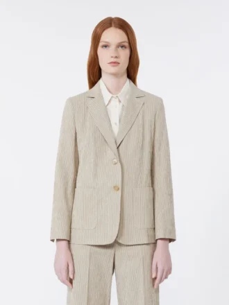 Blazer i seersucker av bomull og lin, sand