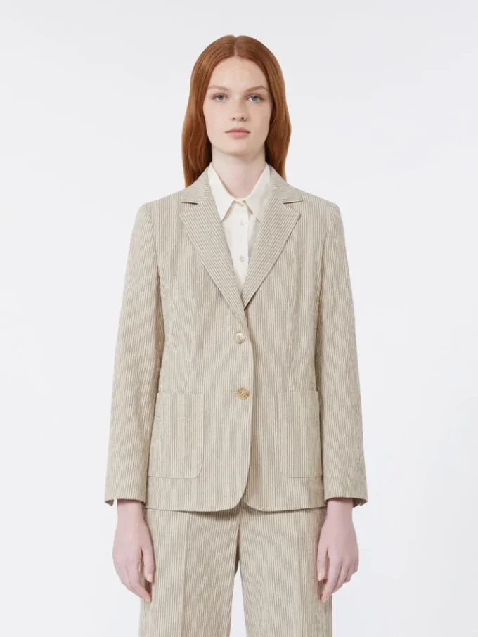 Blazer i seersucker av bomull og lin, sand