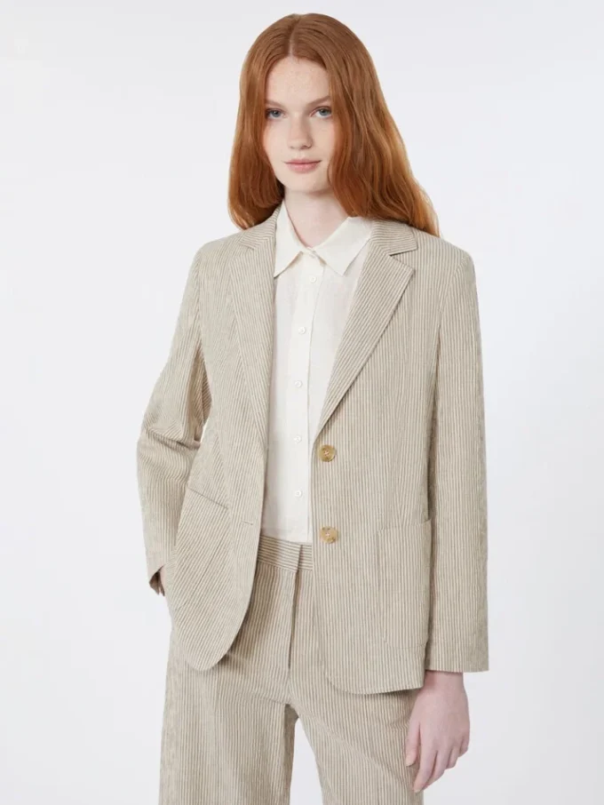 Blazer i seersucker av bomull og lin, sand