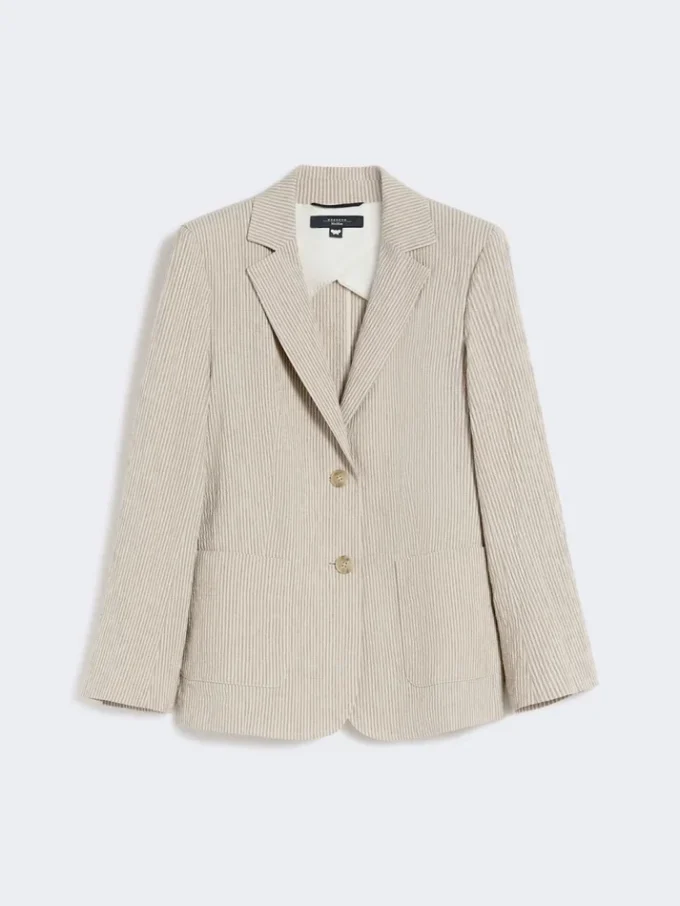 Blazer i seersucker av bomull og lin, sand