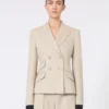Blazer i ull, mohair og silke med dobbeltspent knappestolpe, sand
