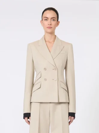Blazer i ull, mohair og silke med dobbeltspent knappestolpe, sand