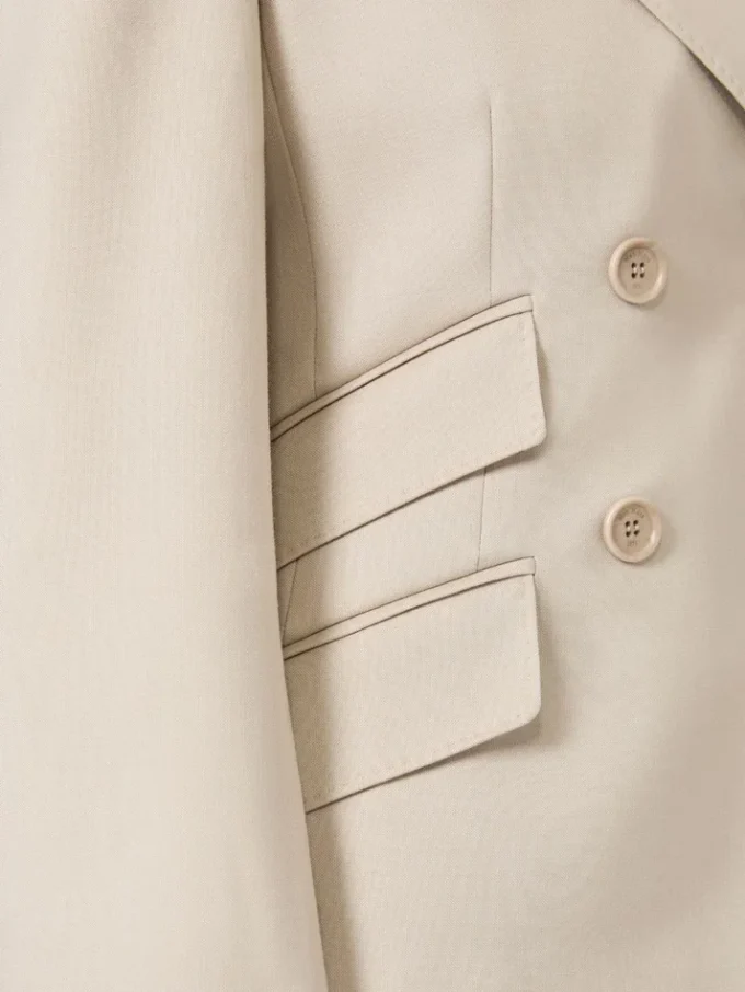 Blazer i ull, mohair og silke med dobbeltspent knappestolpe, sand