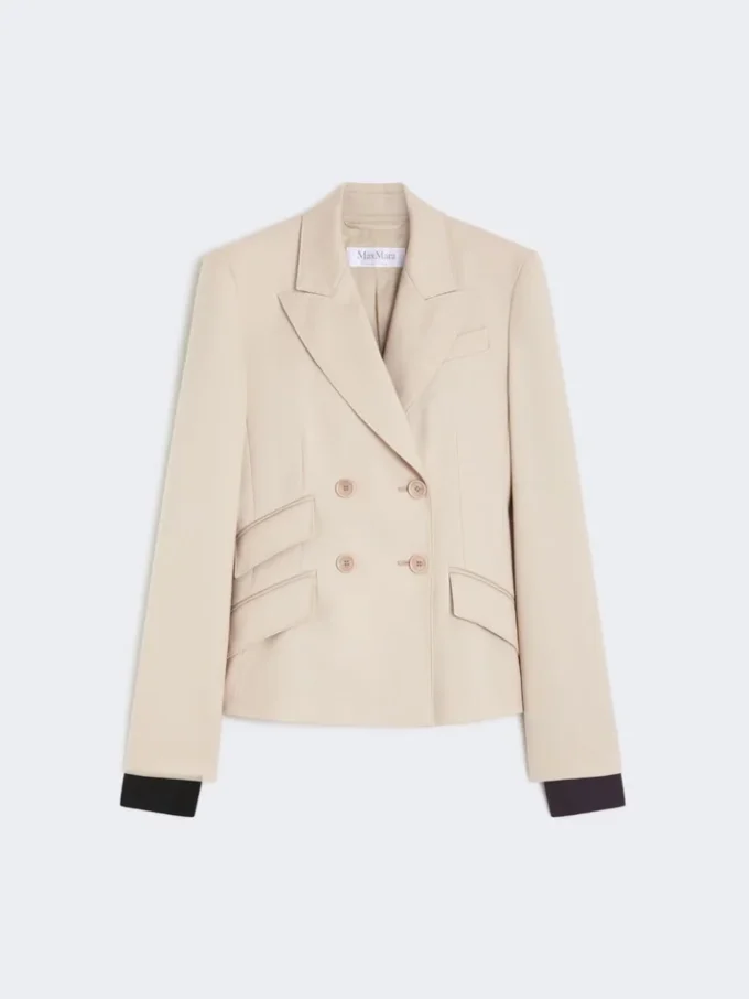 Blazer i ull, mohair og silke med dobbeltspent knappestolpe, sand