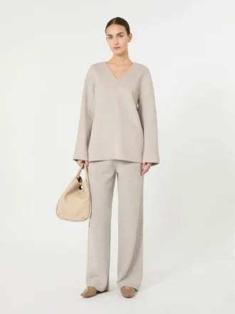 Bluse i bredvevd ull, beige