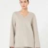 Bluse i bredvevd ull, beige