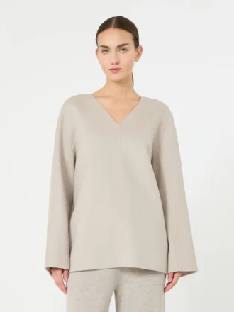 Bluse i bredvevd ull, beige