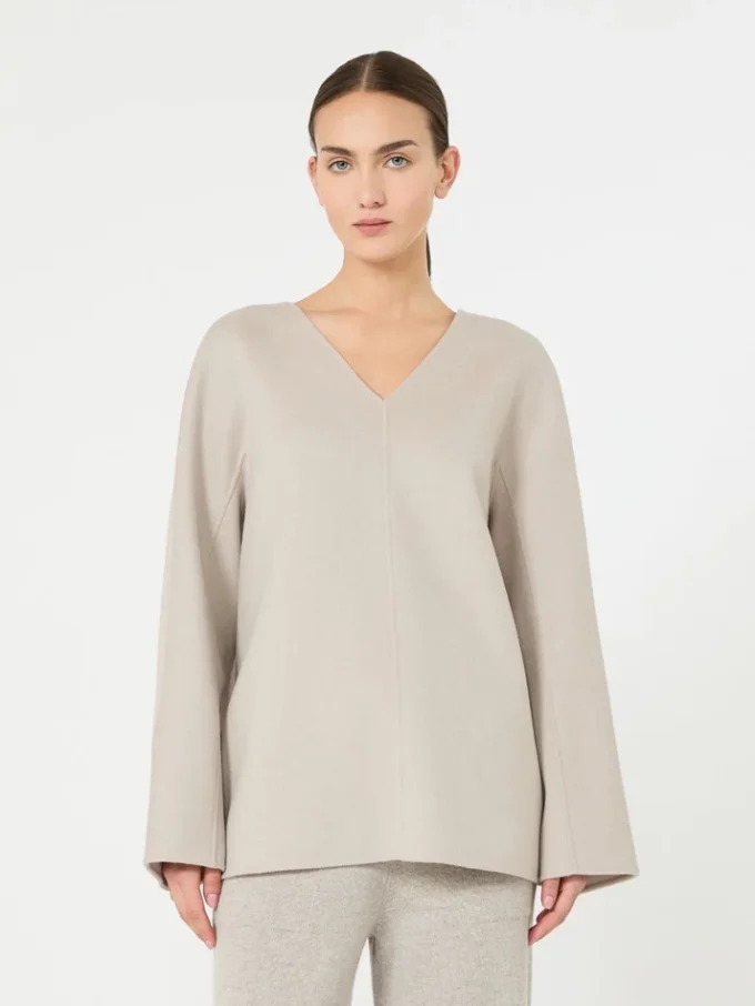 Bluse i bredvevd ull, beige