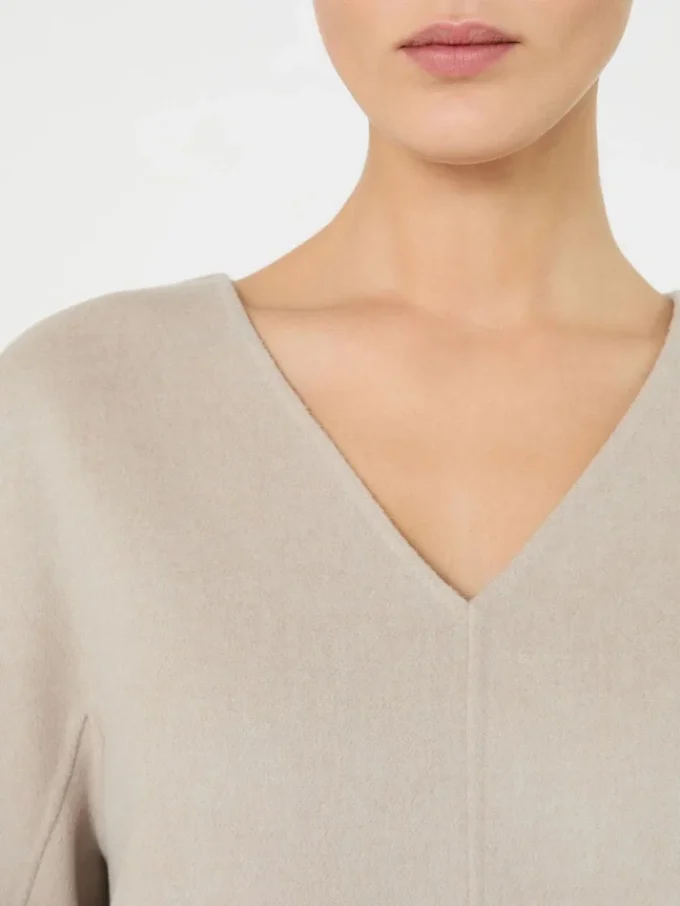 Bluse i bredvevd ull, beige
