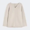 Bluse i bredvevd ull, beige
