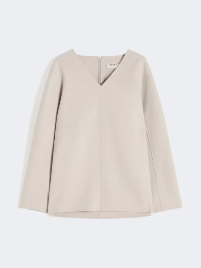 Bluse i bredvevd ull, beige