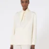 Bluse i silkecharmeuse, elfenben Bluse i silkecharmeuse, elfenben