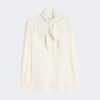 Bluse i silkecharmeuse, elfenben Bluse i silkecharmeuse, elfenben