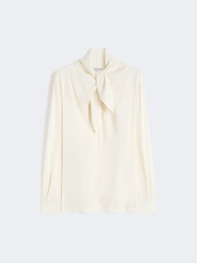 Bluse i silkecharmeuse, elfenben Bluse i silkecharmeuse, elfenben