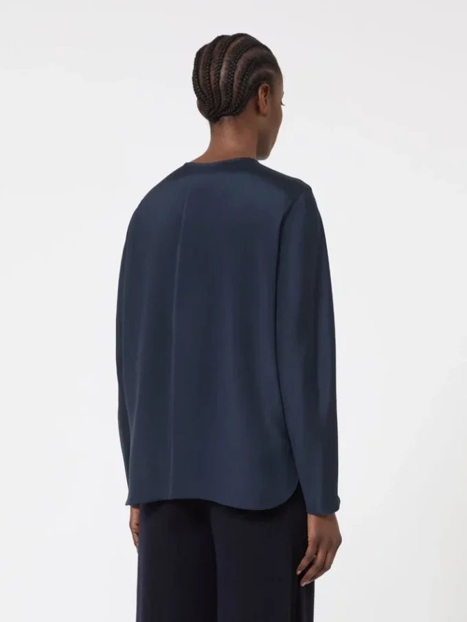 Bluse i silkecrepe de chine, ultramarin Bluse i silkecrepe de chine, ultramarin