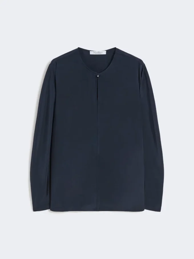 Bluse i silkecrepe de chine, ultramarin Bluse i silkecrepe de chine, ultramarin
