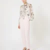 Bluse i trykt chiffon, hvit Bluse i trykt chiffon, hvit