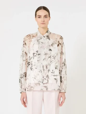Bluse i trykt chiffon, hvit