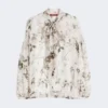 Bluse i trykt chiffon, hvit Bluse i trykt chiffon, hvit
