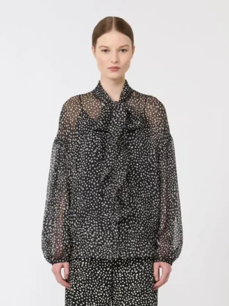 Bluse i trykt chiffon, svart