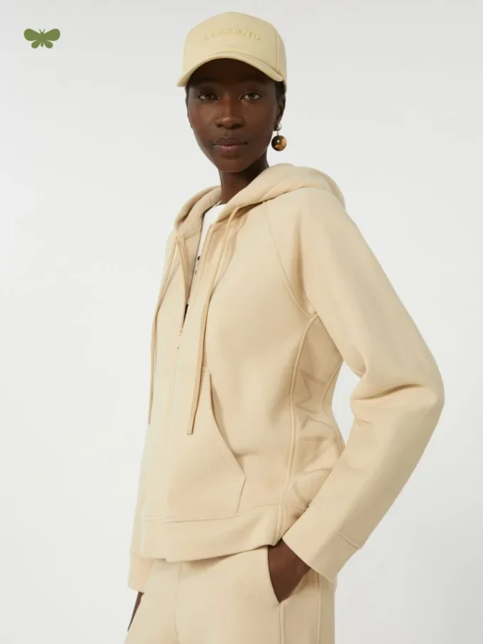 Bomulls-sweatshirt med glidelås, sand