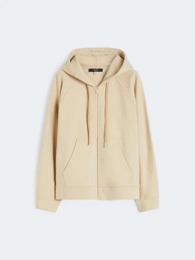 Bomulls-sweatshirt med glidelås, sand