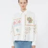 Bomullsbluse med blonder og broderier, hvit