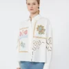 Bomullsbluse med blonder og broderier, hvit