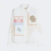 Bomullsbluse med blonder og broderier, hvit