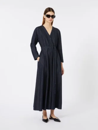 Bomullsdenimkjole med belte, ultramarin