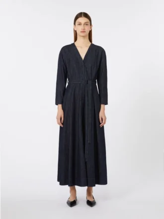 Bomullsdenimkjole med belte, ultramarin