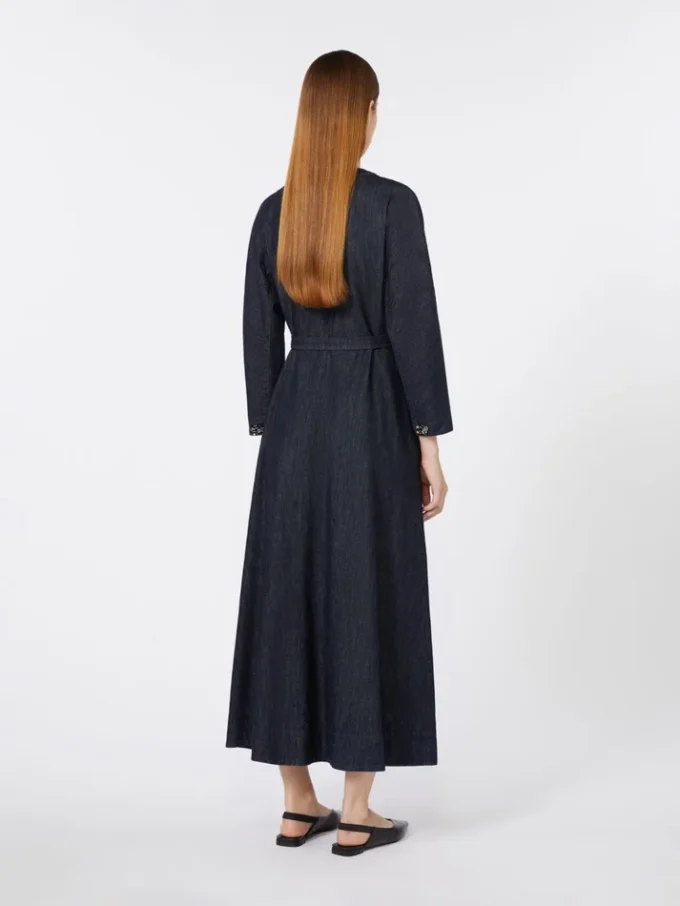 Bomullsdenimkjole med belte, ultramarin