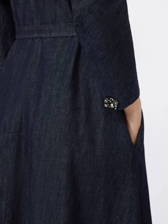 Bomullsdenimkjole med belte, ultramarin