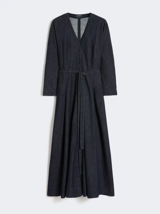 Bomullsdenimkjole med belte, ultramarin