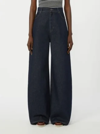 Bomullsjeans med vid ben, marineblå