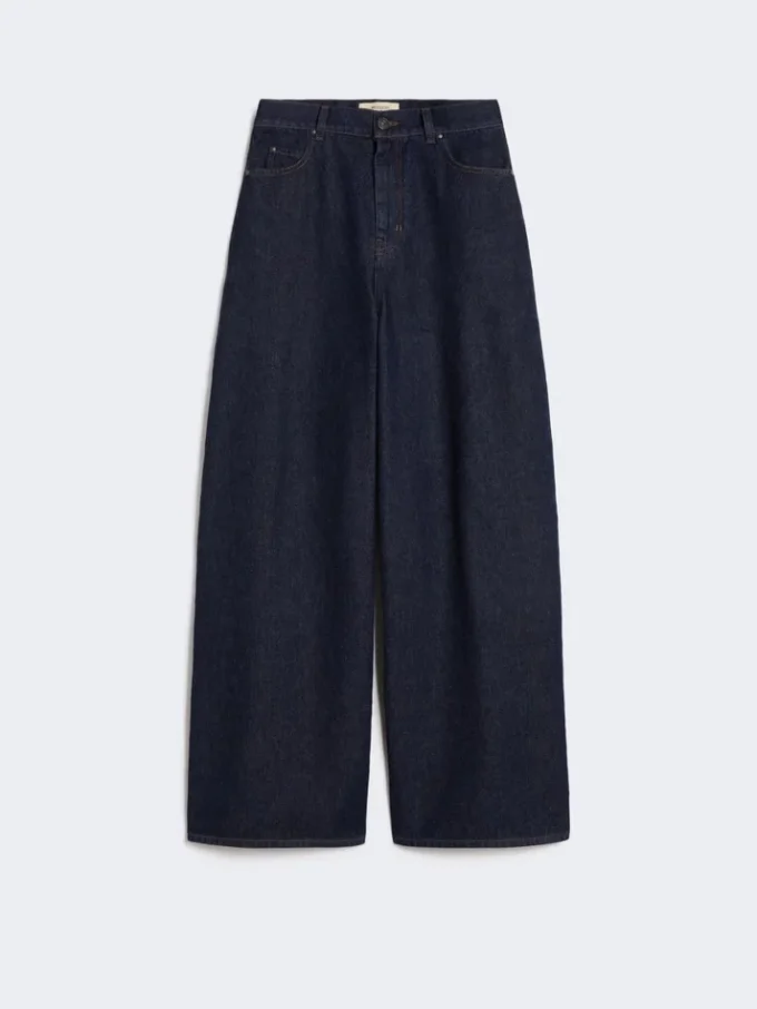 Bomullsjeans med vid ben, marineblå