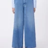 Bred, marineblå jeans i bomullsdenim